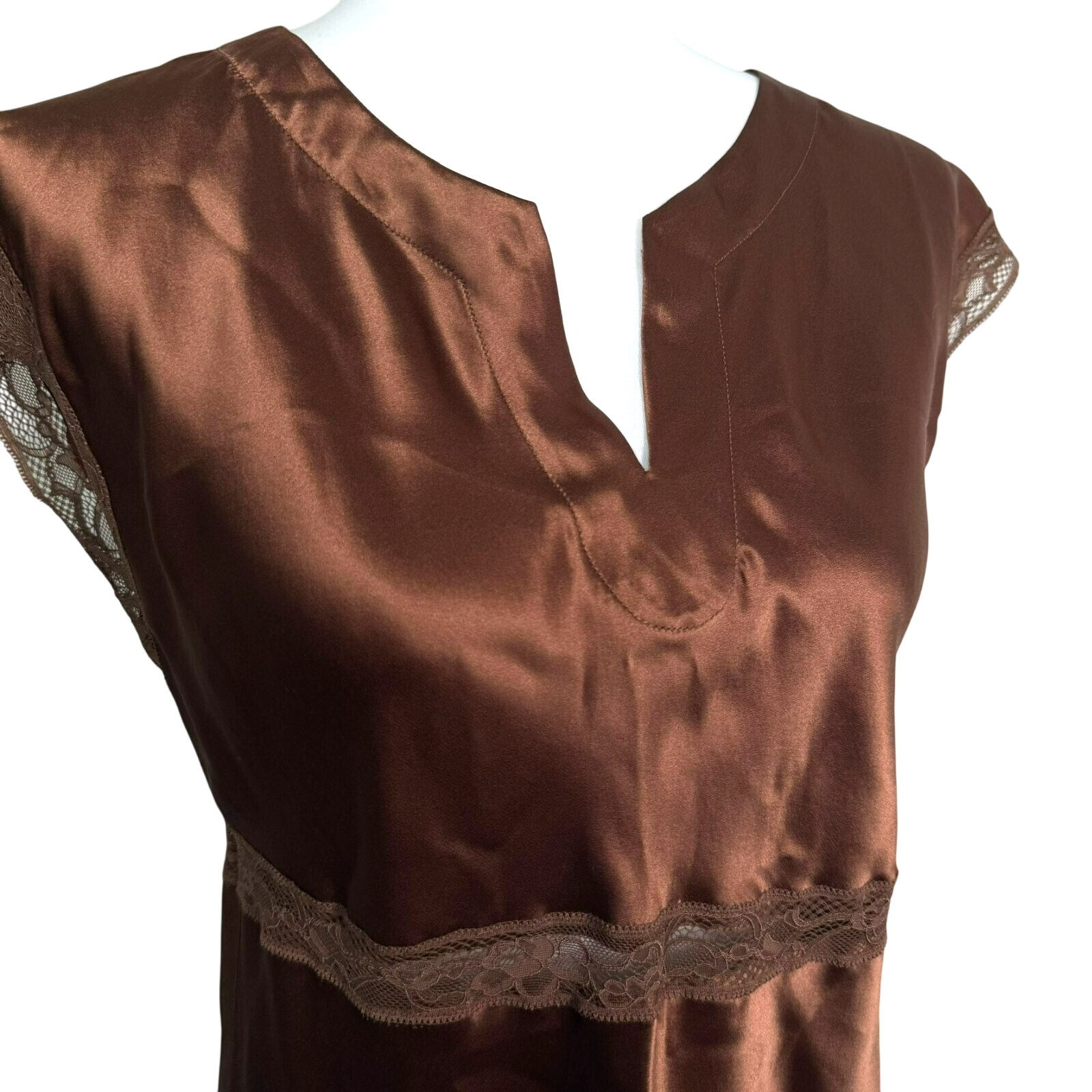 Neiman Marcus Nk Imode Women's Medium Brown 100% Silk Lace Blouse Tank Lingerie — image 3 of 8